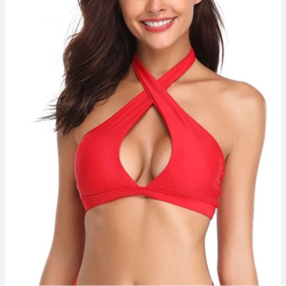 Zaful Criss Cross Tie Neck Halter Bikini Top